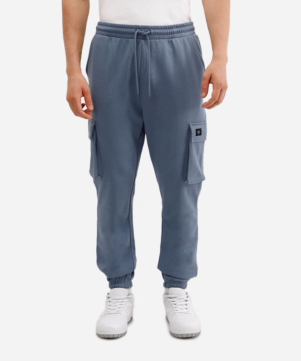 calça de moletom cargo azul
