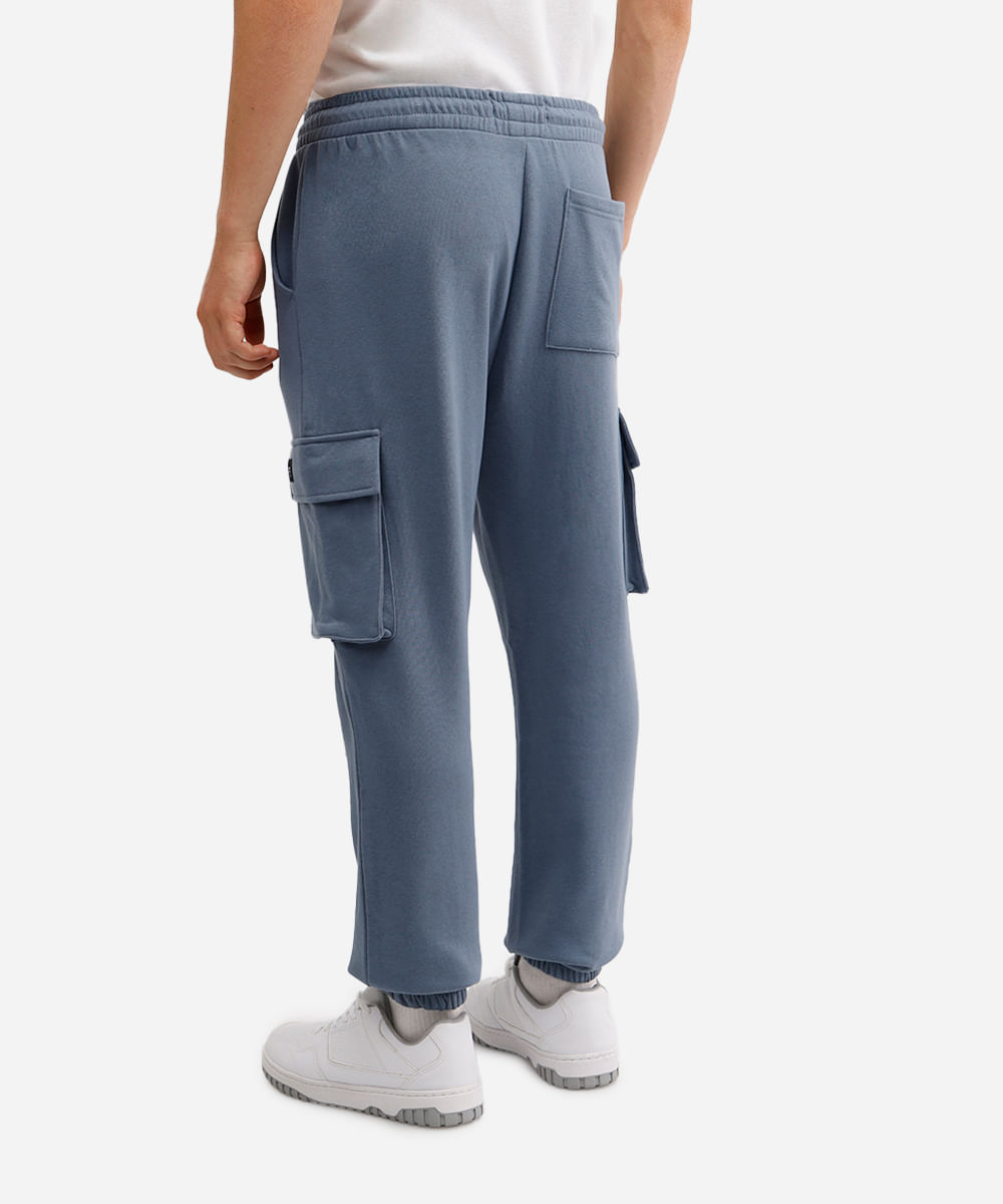 calça de moletom cargo azul