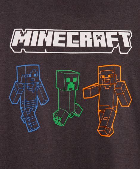 camiseta infantil minecraft de algodão manga curta cinza
