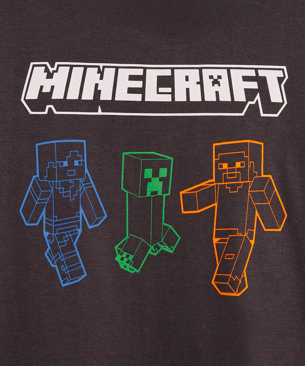 camiseta infantil minecraft de algodão manga curta cinza