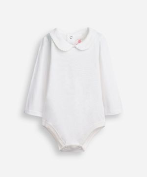 body infantil gola peter pan com renda off white