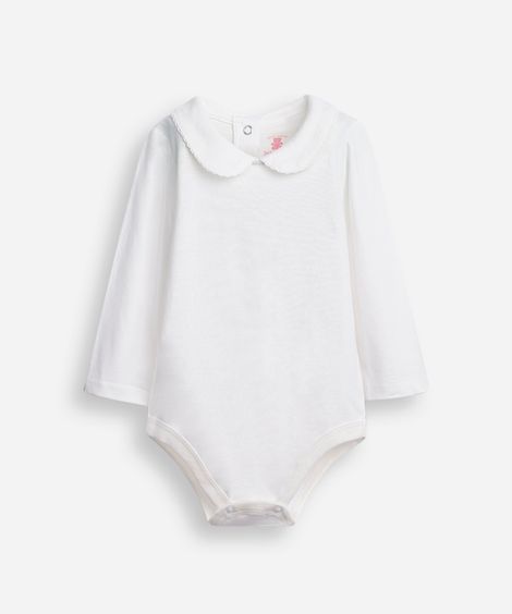 body infantil gola peter pan com renda off white