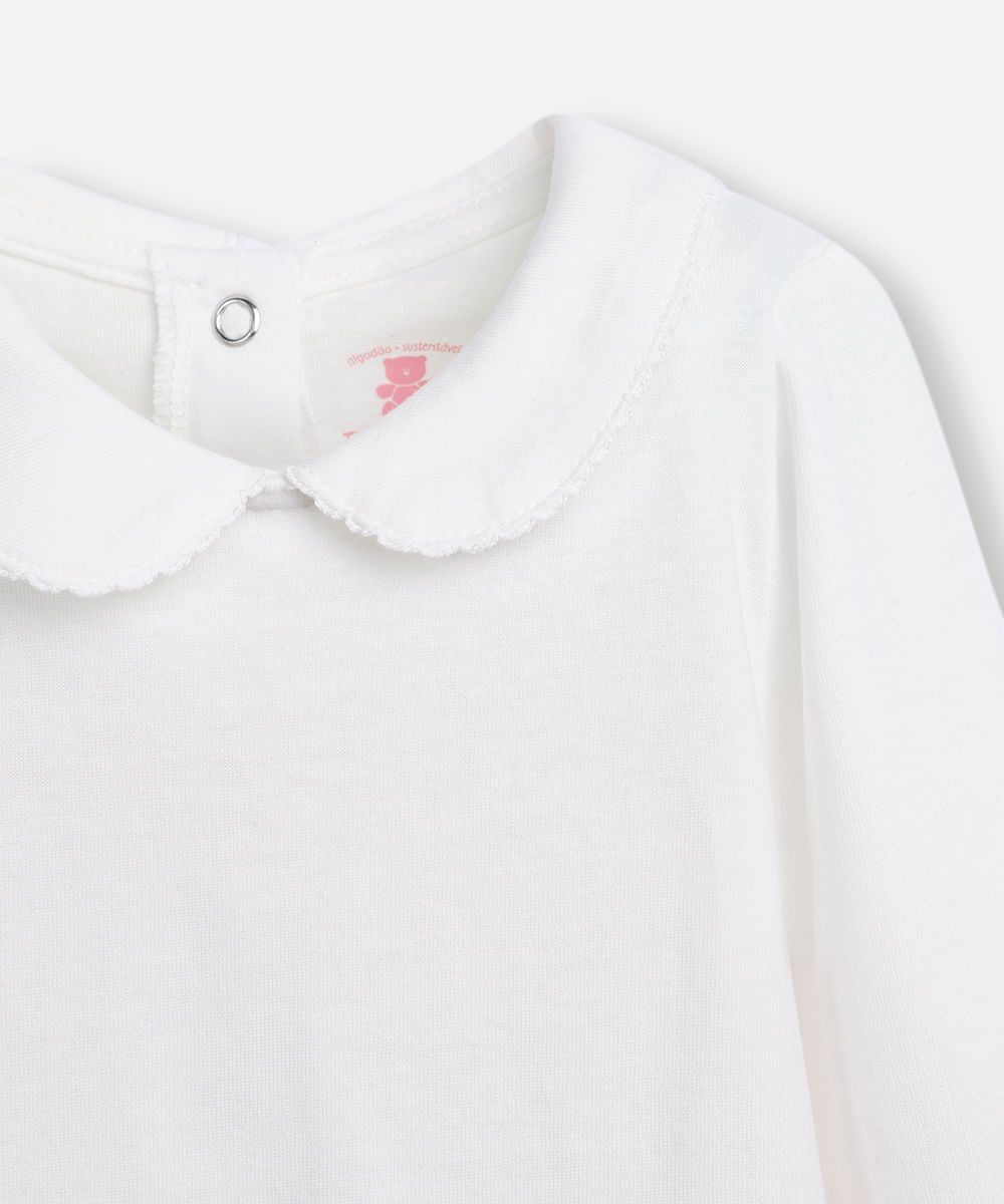 body infantil gola peter pan com renda off white