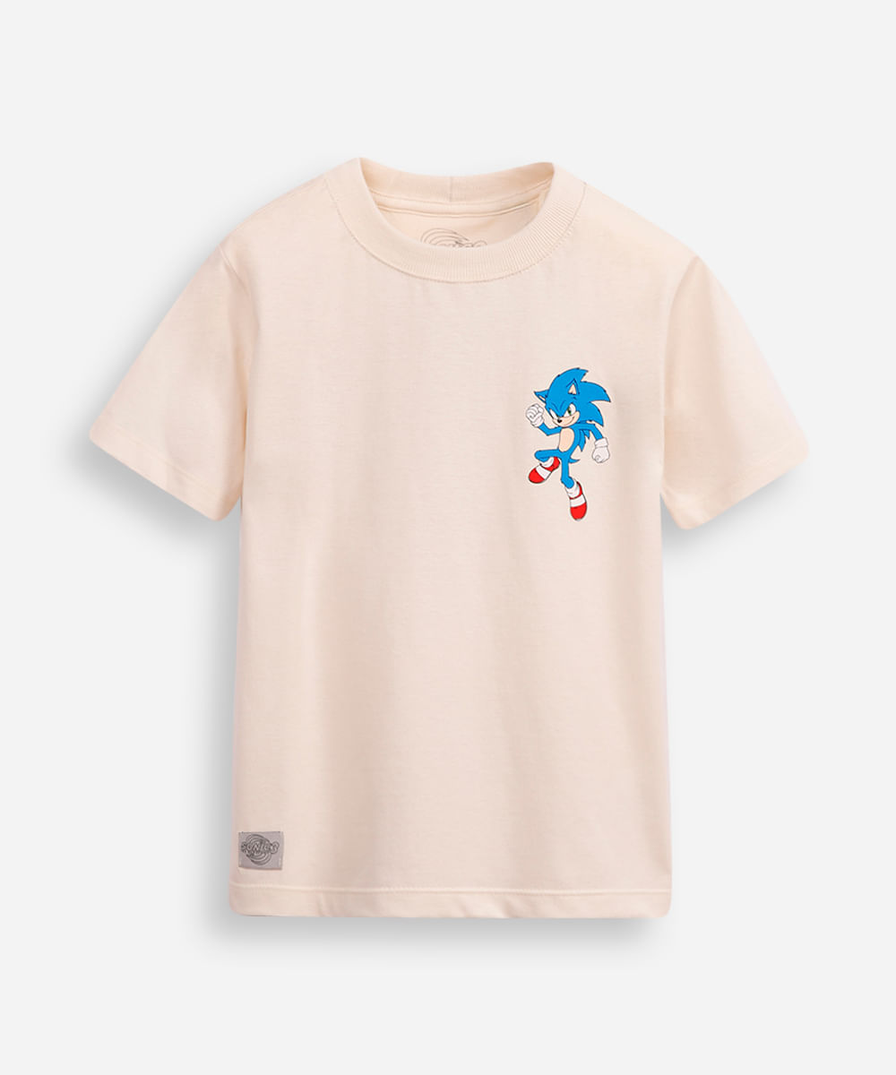 camiseta de algodão infantil sonic bege