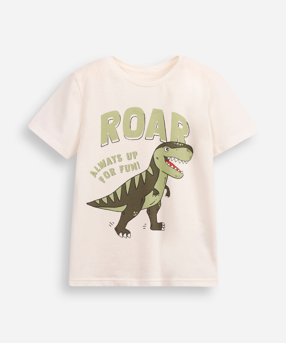 camiseta infantil dino roar manga curta verde - off white