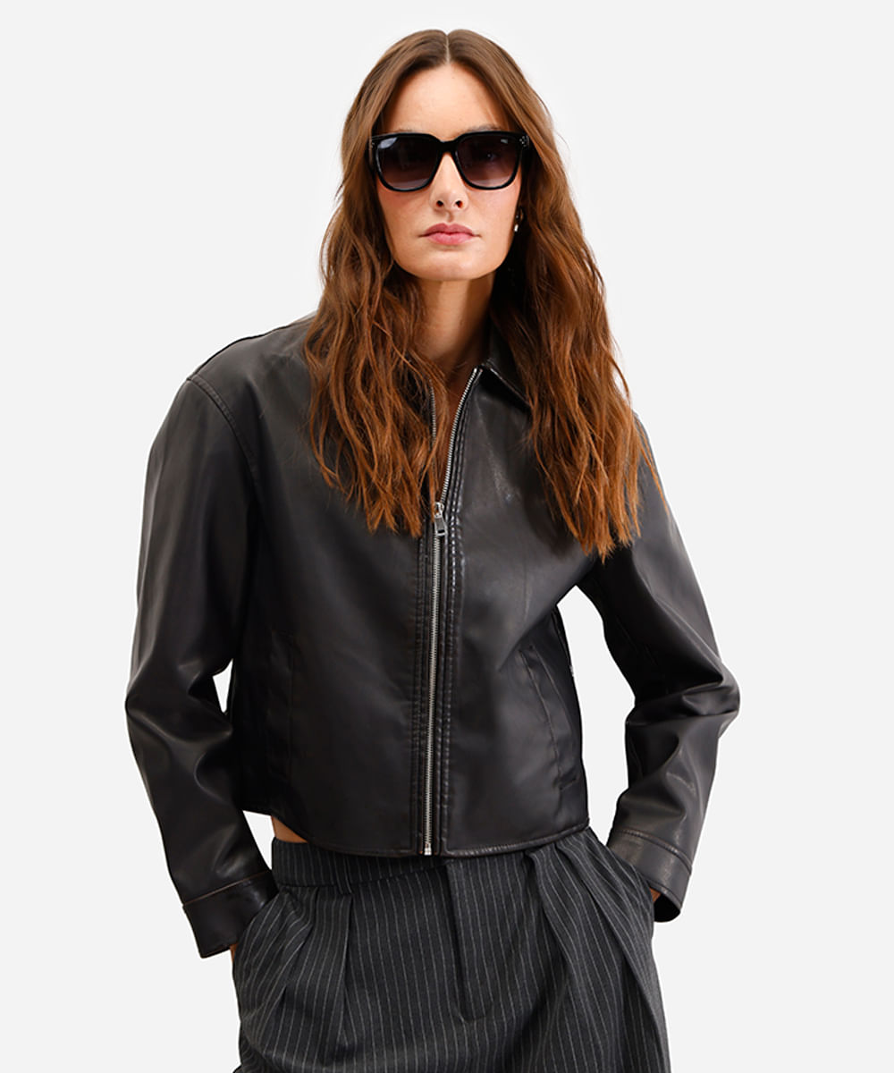 jaqueta bomber feminina de poliuretano preta