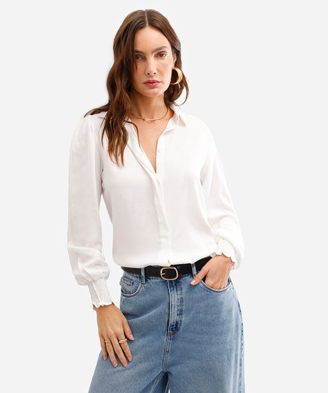 camisa feminina de viscose manga longa off white