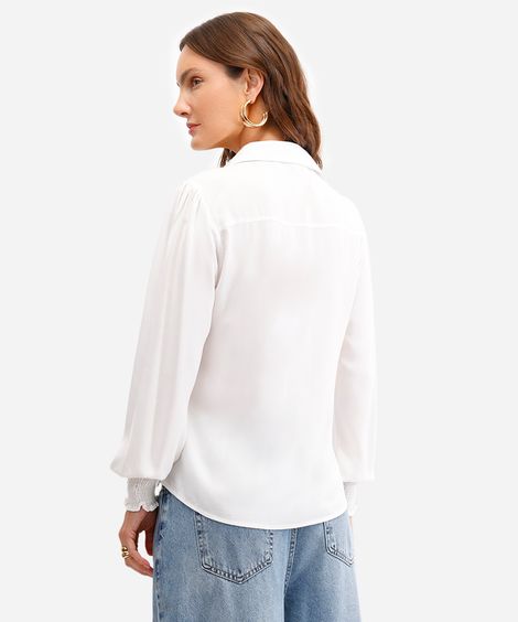 camisa feminina de viscose manga longa off white