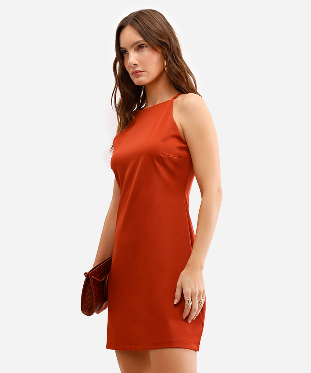 vestido curto feminino de alfaiataria alça fina laranja