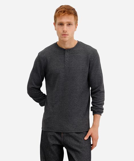 blusa básica masculina manga longa texturizada cinza