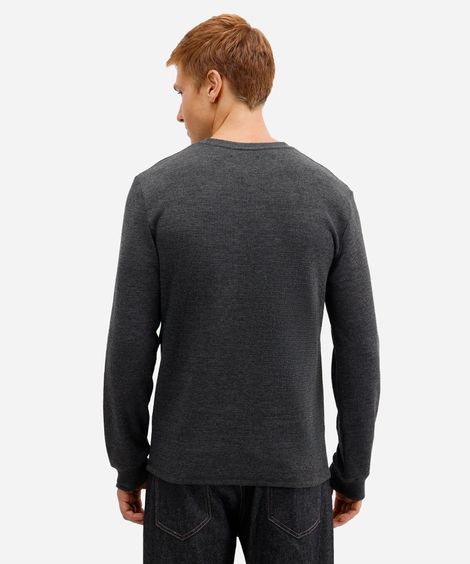 blusa básica masculina manga longa texturizada cinza