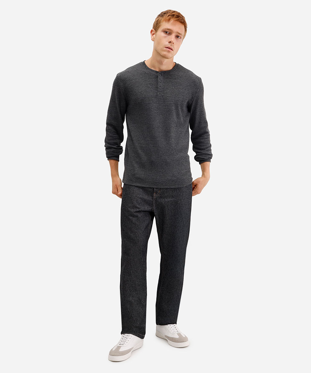 blusa básica masculina manga longa texturizada cinza