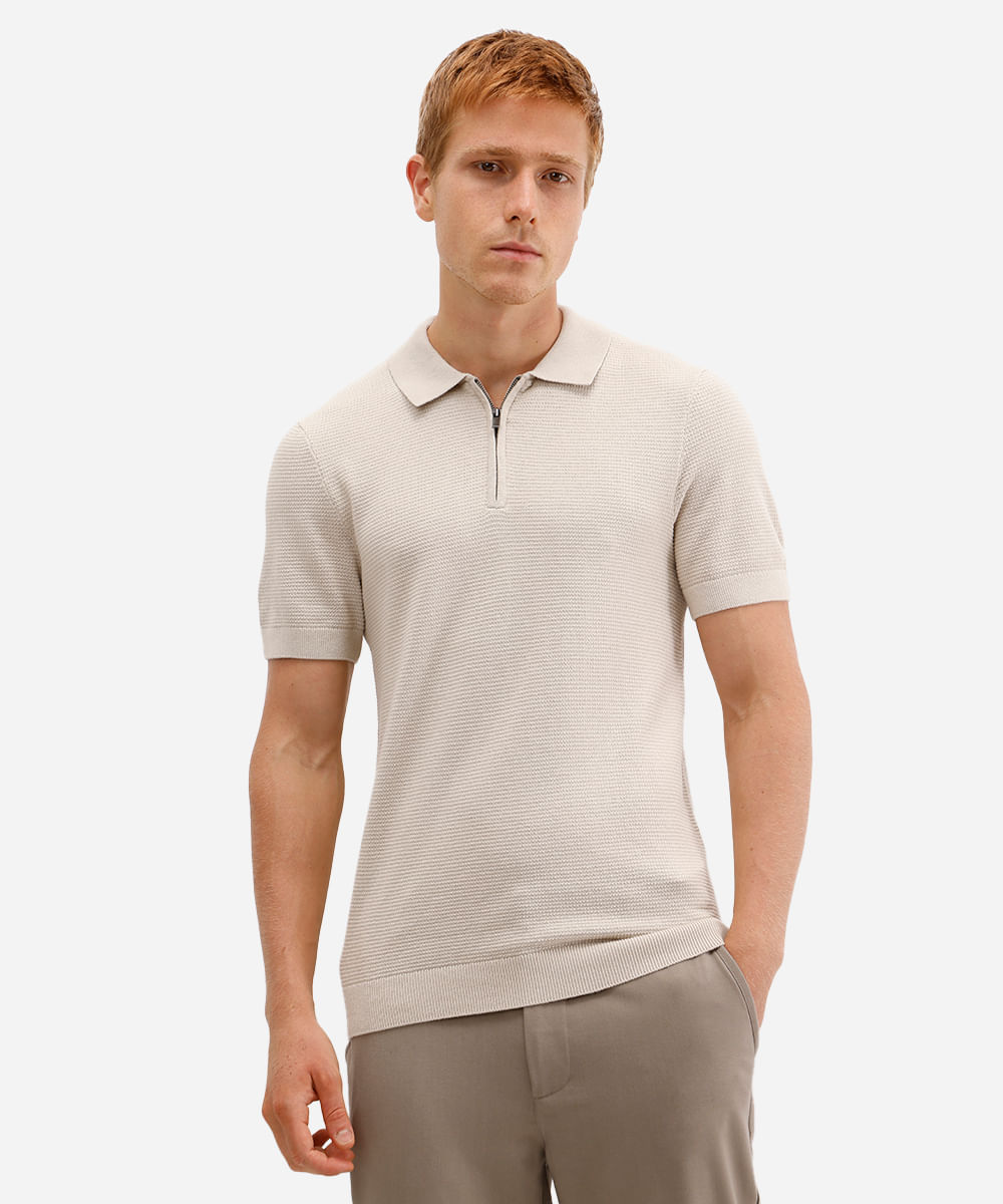 polo masculina de tricot texturizada bege