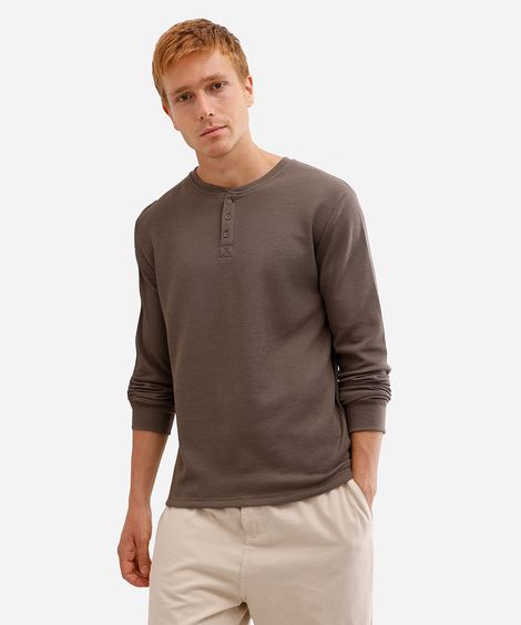 blusa básica masculina manga longa texturizada bege