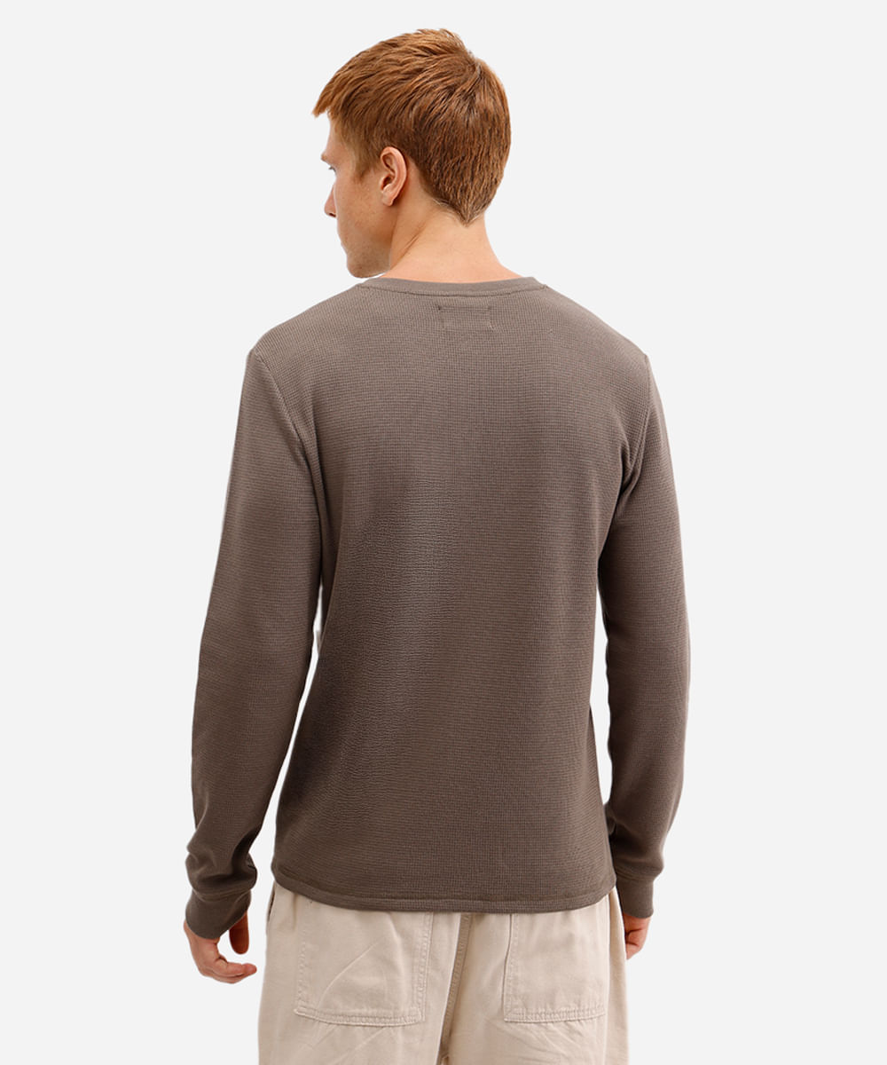 blusa básica masculina manga longa texturizada bege