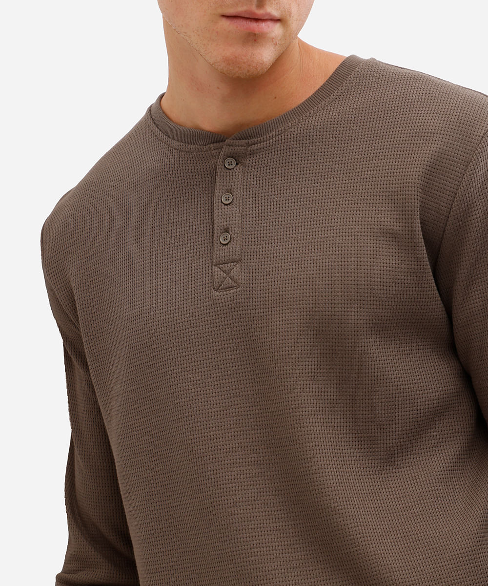 blusa básica masculina manga longa texturizada bege