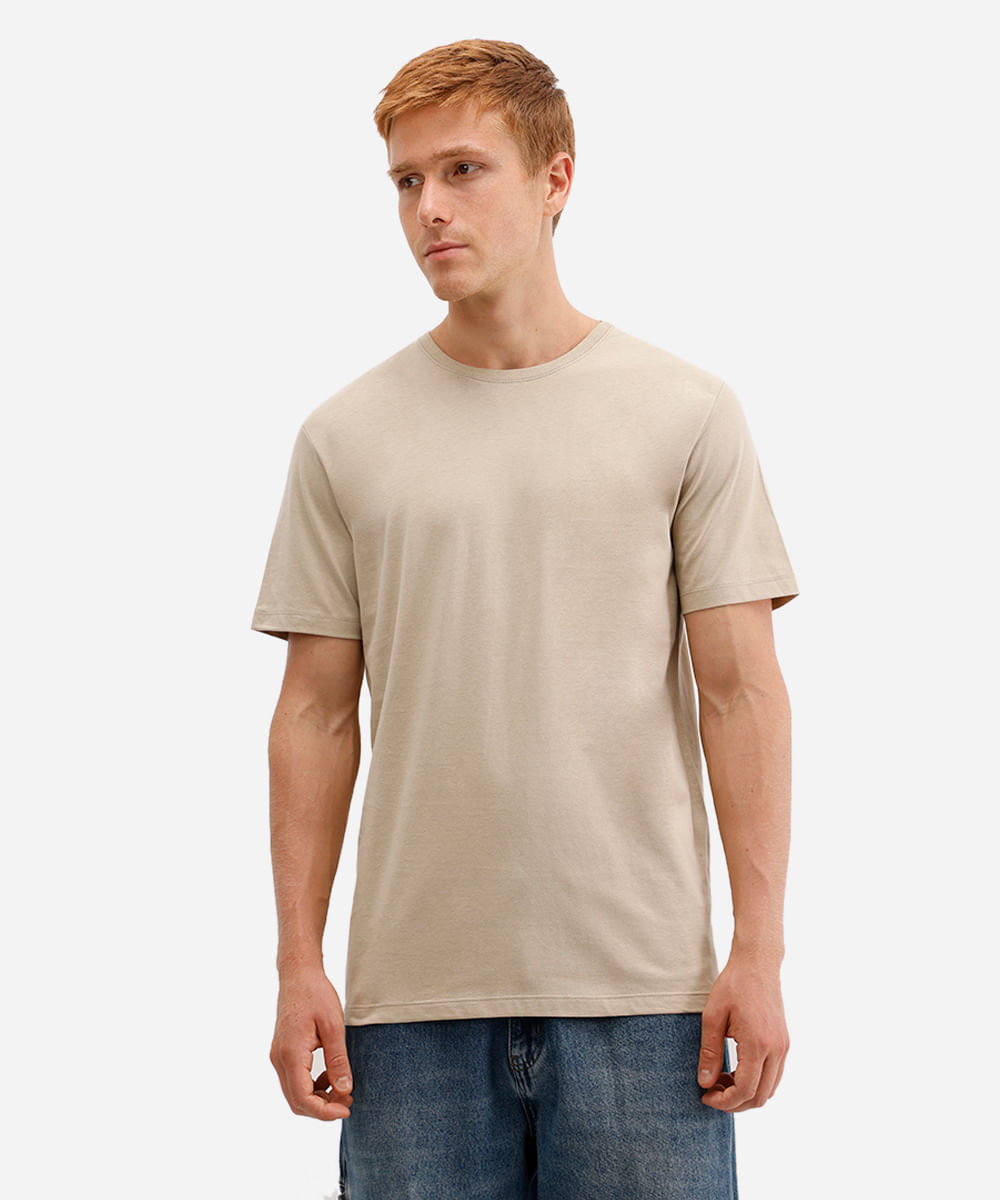 camiseta de algodão básica manga curta bege