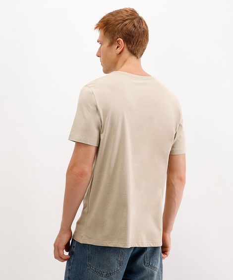 camiseta masculina de algodão básica manga curta bege