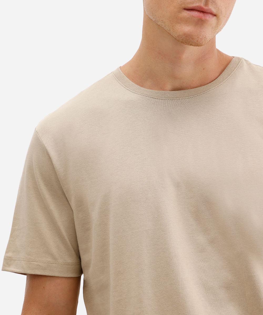 camiseta masculina de algodão básica manga curta bege