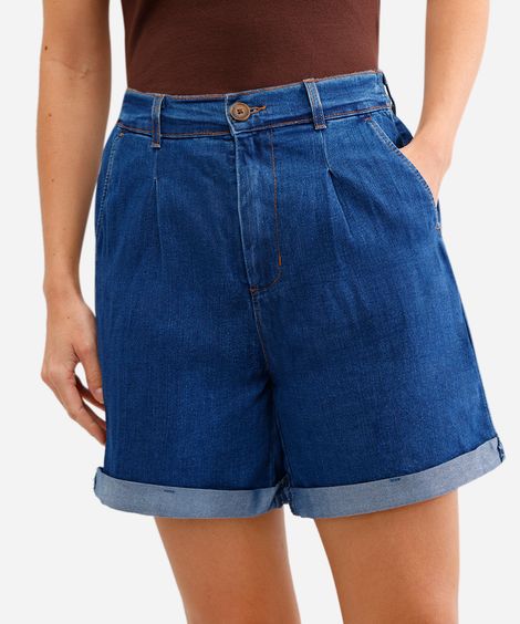 bermuda feminina jeans cós elástico - jeans escuro