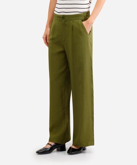 calça wide leg de viscose cintura alta - verde militar