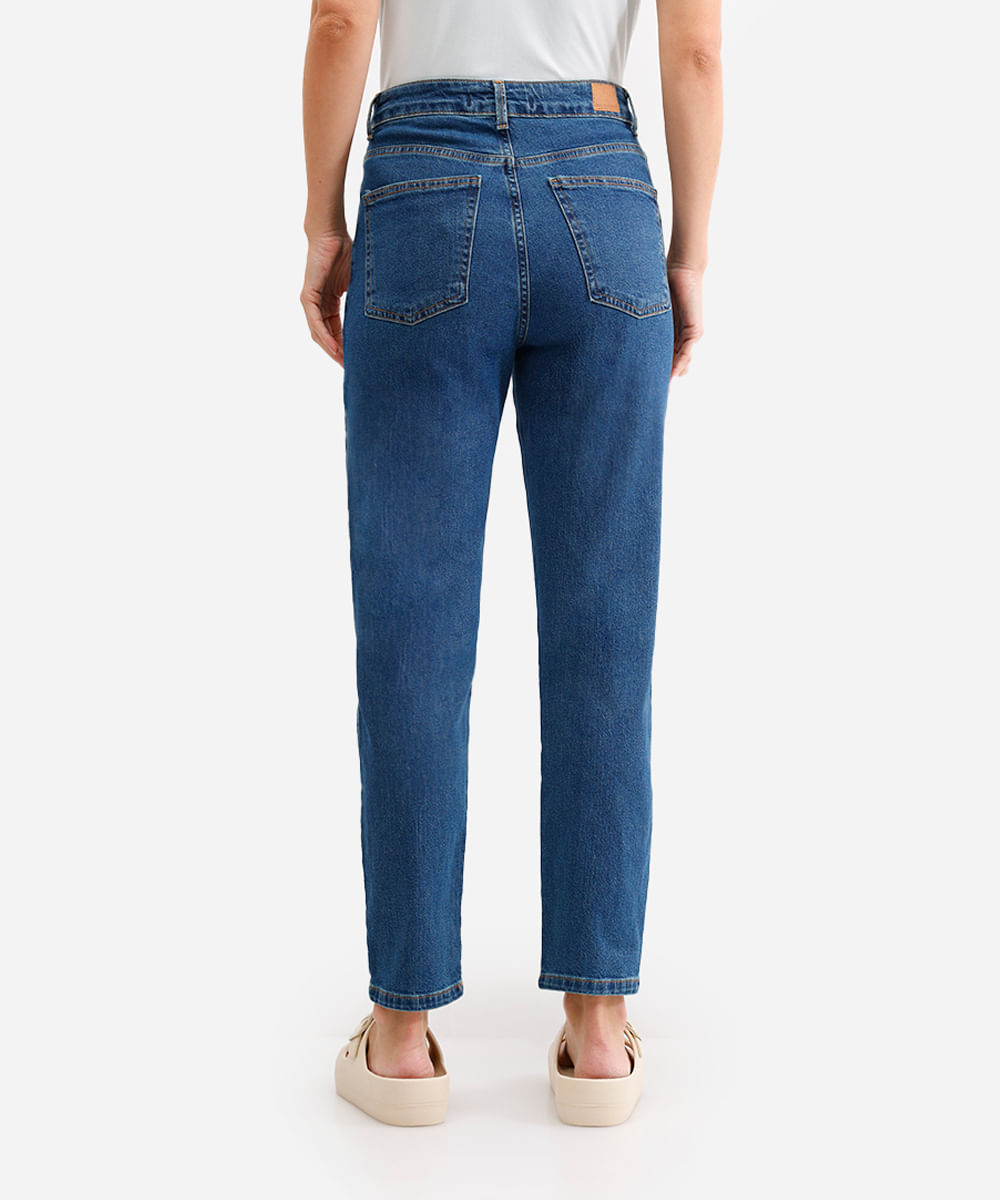 calça mom feminina jeans com bordado floral azul