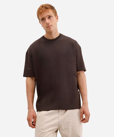 camiseta de algodão peruano oversized manga curta marrom
