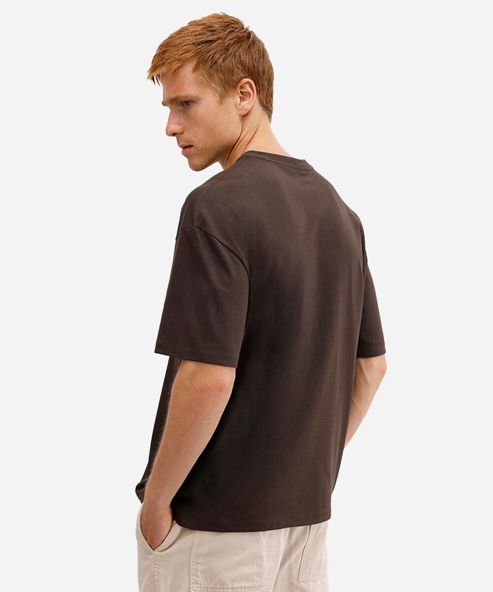 camiseta de algodão peruano oversized manga curta marrom