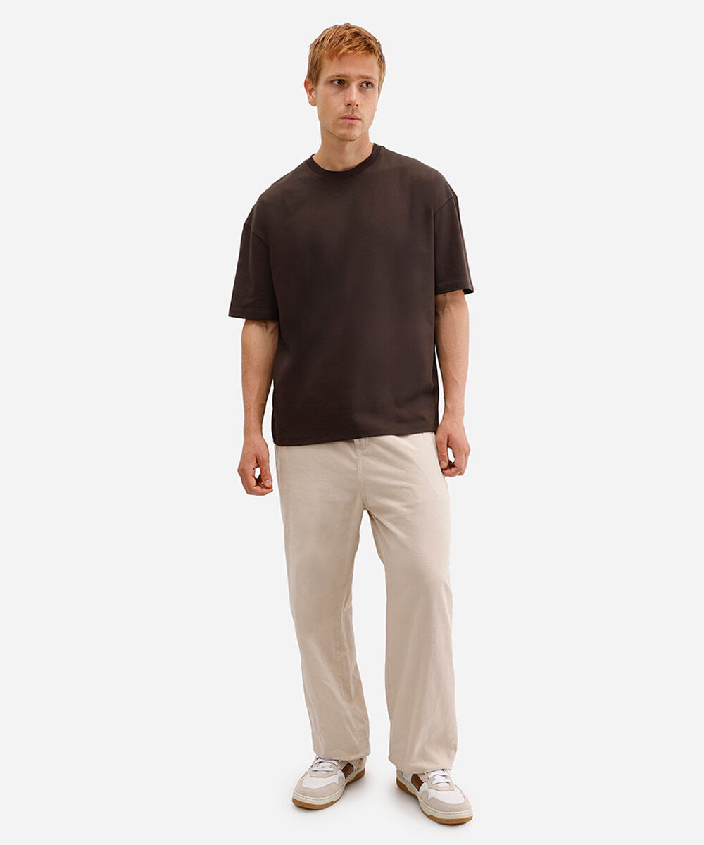 camiseta de algodão peruano oversized manga curta marrom