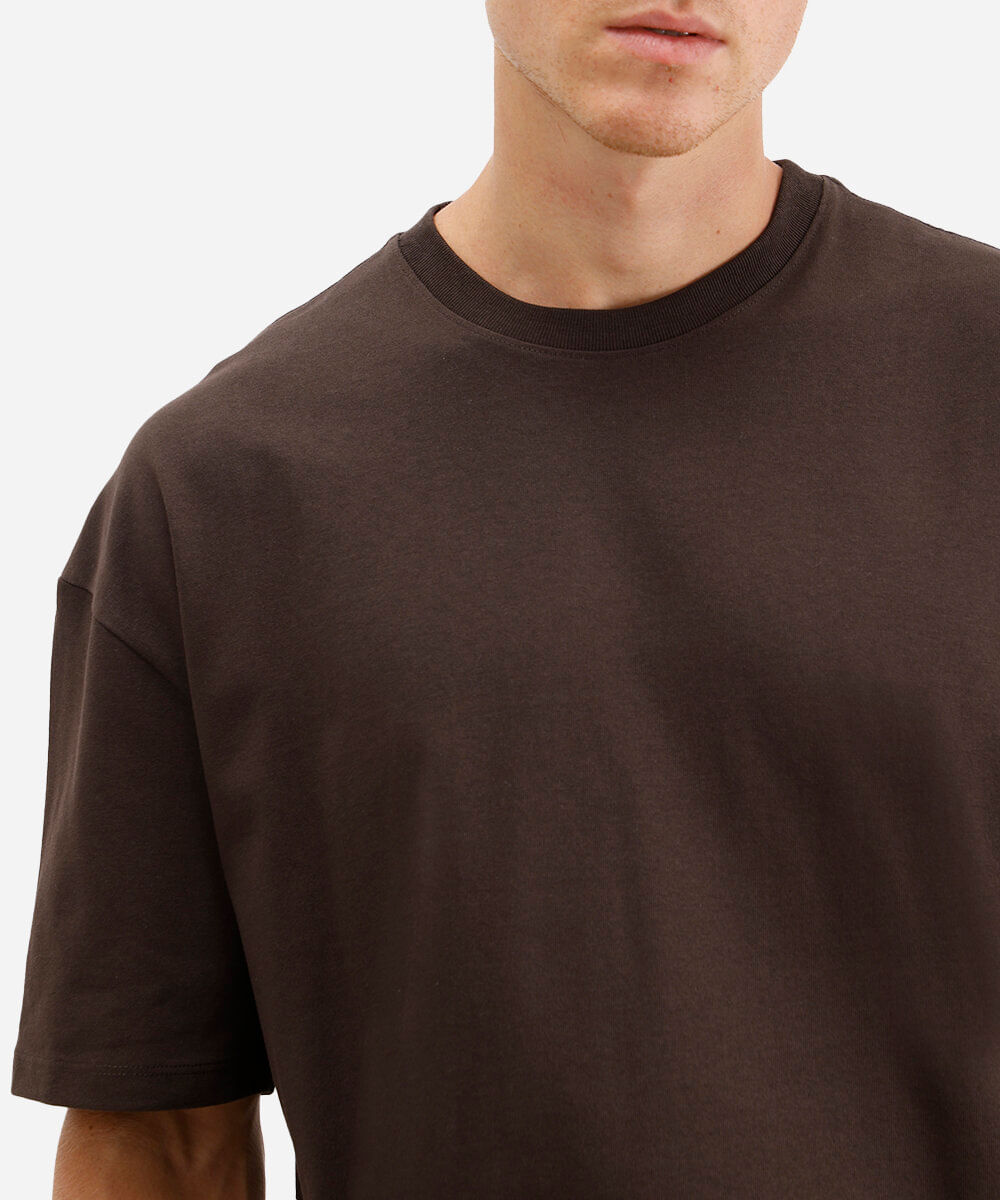 camiseta de algodão peruano oversized manga curta marrom