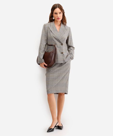 saia midi feminina xadrez bege