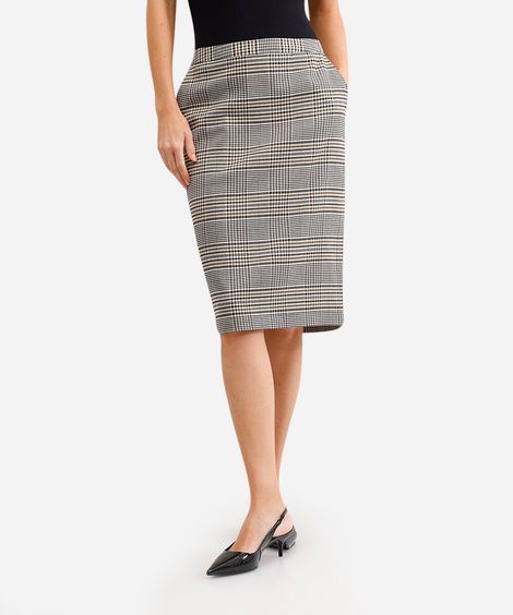 saia midi feminina xadrez bege