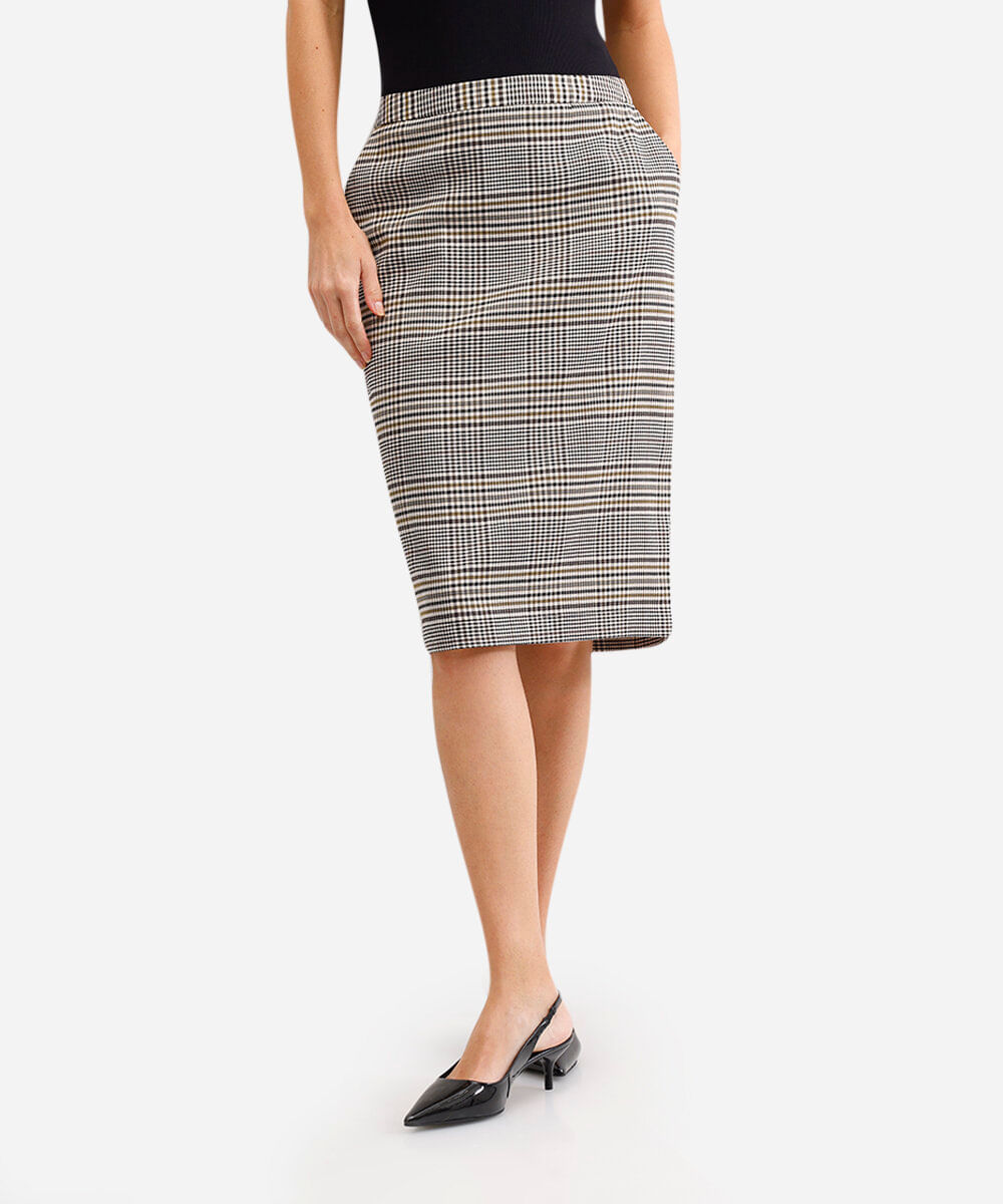 saia midi feminina xadrez bege