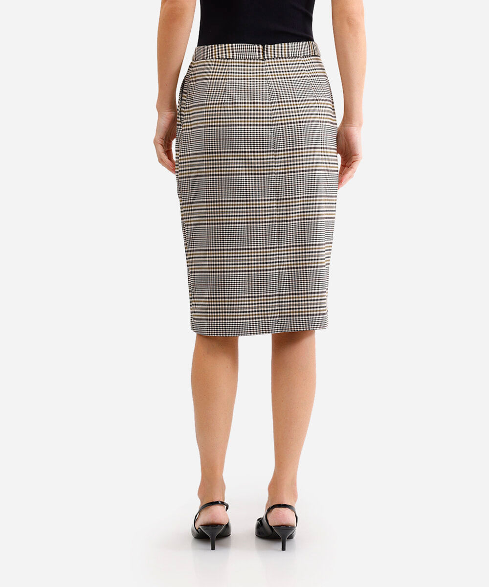 saia midi feminina xadrez bege