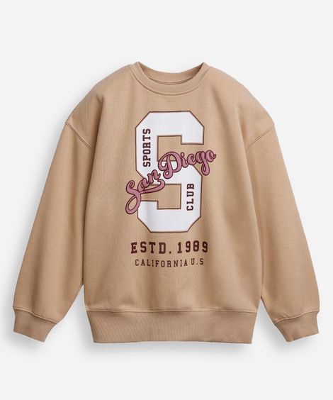 blusão oversized de moletom juvenil san diego bege