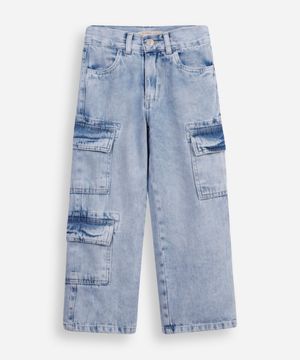 calça cargo infantil jeans cintura alta azul