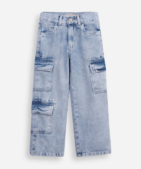 calça cargo infantil jeans cintura alta azul