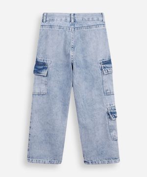 calça cargo infantil jeans cintura alta azul