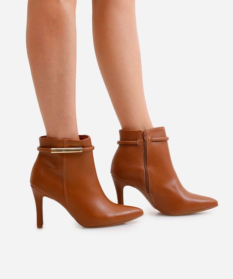 bota feminina cano curto bico fino vizzano marrom