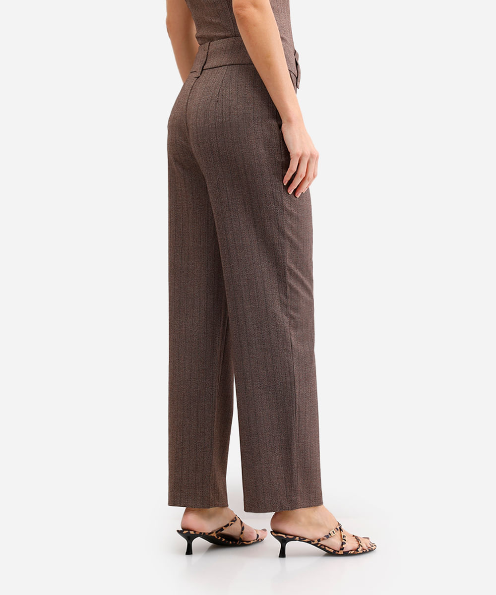 calça feminina de alfaiataria cintura alta listrada marrom
