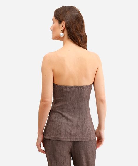 blusa feminina sem alça com botões listrada marrom