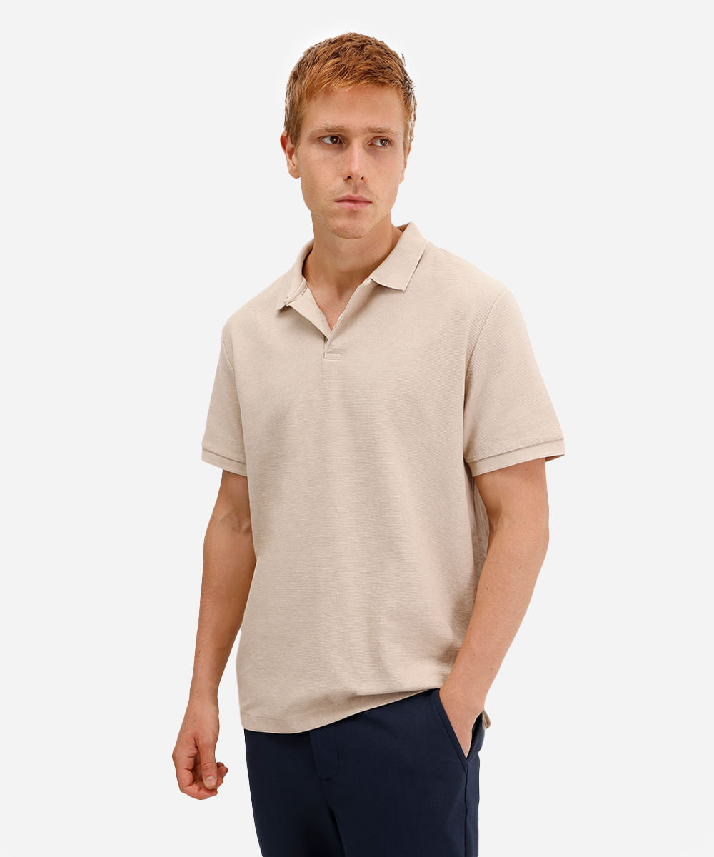 polo de algodão texturizada bege