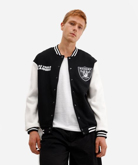 jaqueta college masculina de moletom raiders preta