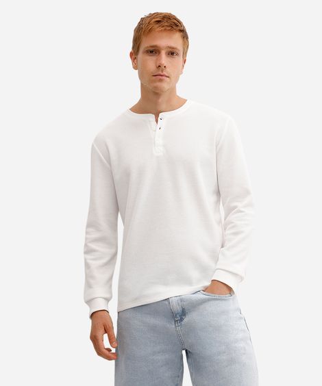 blusa básica masculina manga longa texturizada branca