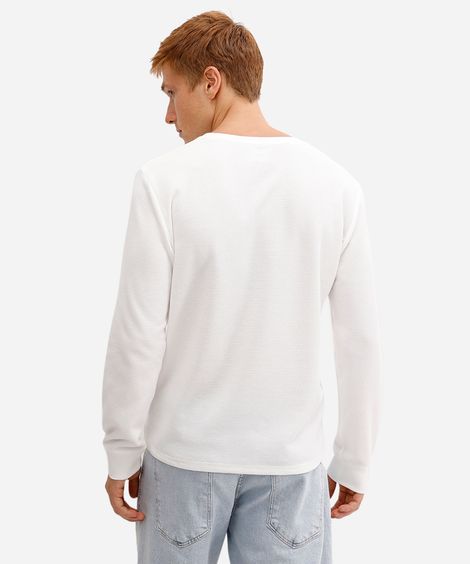 blusa básica masculina manga longa texturizada branca