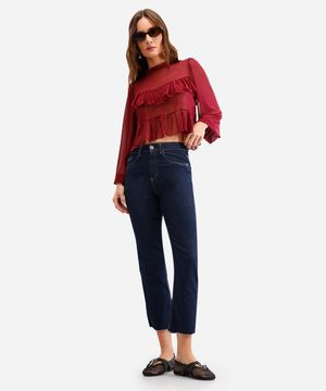 calça feminina jeans cropped cintura alta azul