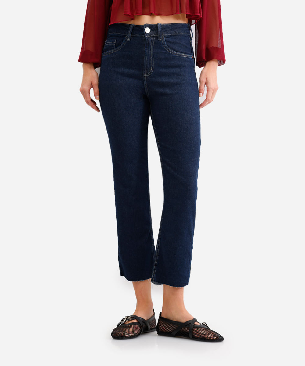 calça feminina jeans cropped cintura alta azul
