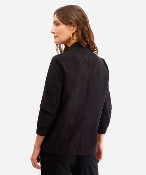 blazer feminino alongado com franzido e bolsos preto