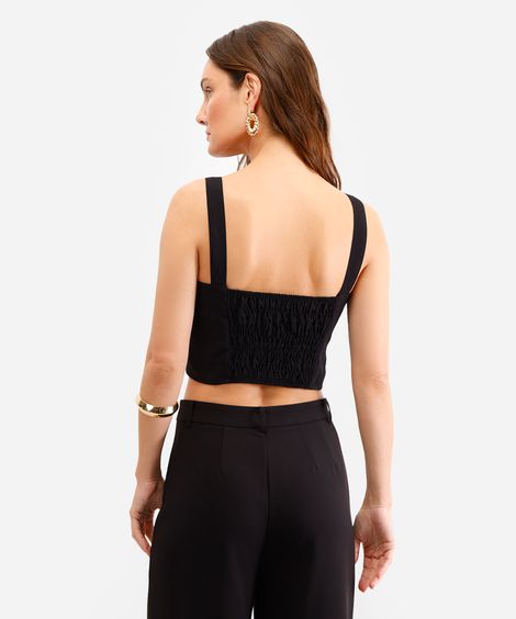 cropped feminino de viscose decote quadrado preto