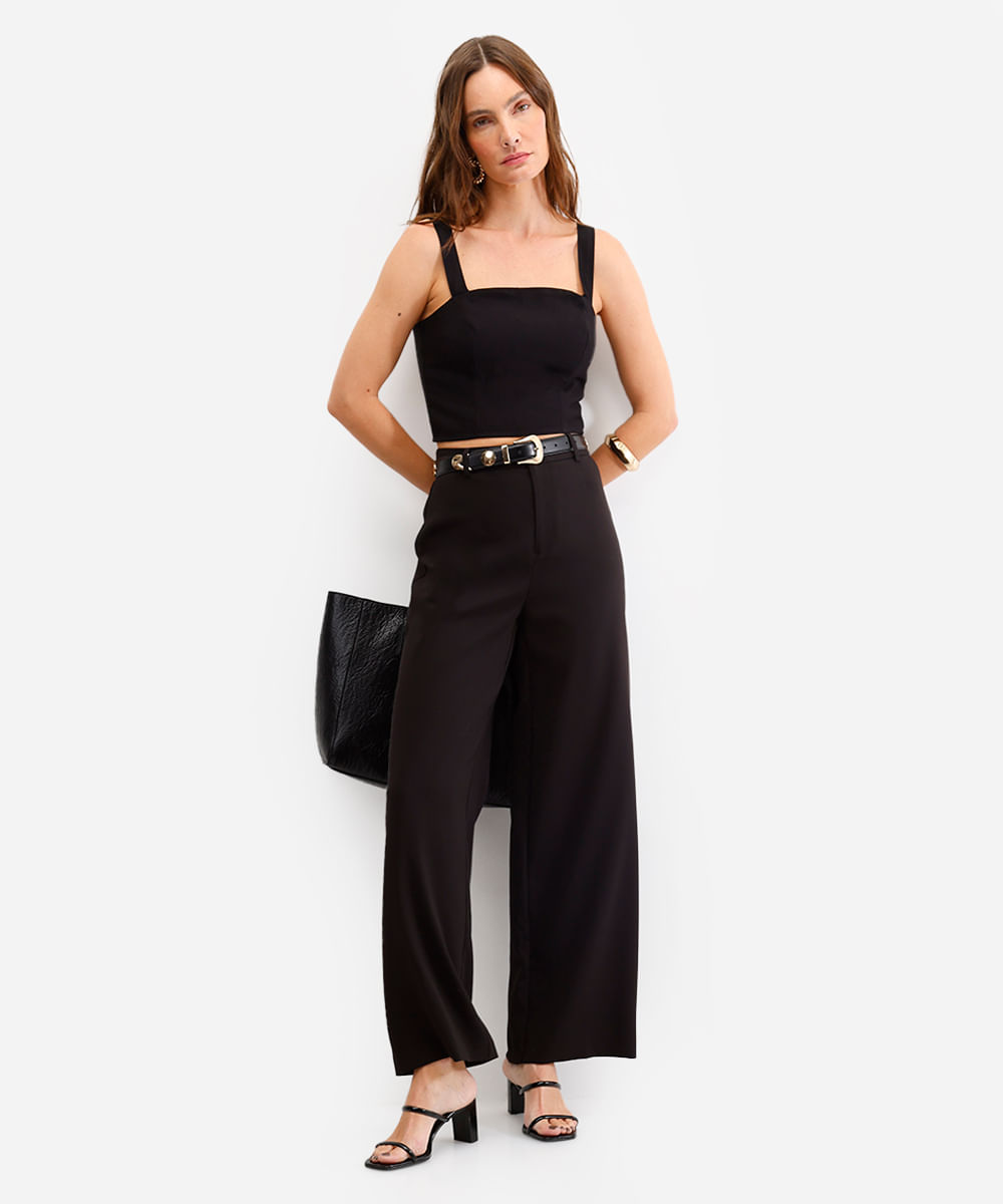cropped feminino de viscose decote quadrado preto